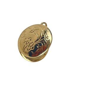 Round Floral Gold-Tone Locket Pendant With Hinged Opening For Photos Or Keepsake